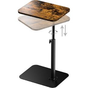 Side Table Sofa Table Tray for Couch Heavy Metal Base Swivel/Adjustable Height Table, Sofa Bed Bathroom Study TV Tray C Shaped End Table Food Snack Trays for Eating