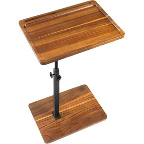 Acacia Wood Sofa Arm Tray Table for Couch,360° Swivel Height Adjustable TV Tray with Phone & Tablet Slot,Snack Side Table End Table for Small Spaces, Bed or Chair, Oblong
