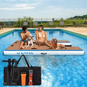 8x5 FT Extra Large Inflatable Dog Boat Ramp, Pool Ramp for Multiple Large Dogs, 600 LBS Load Capacity, Large Dog Ramp for Pool Boat Dock Beach with Premium Non-Slip Pad Blue