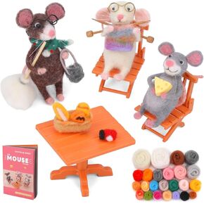 OEHPICC Mouse Family Needle Felting Kit,Needle Felting Starter Kit,Felting Kit for Beginner Adults with Felting Supplies and Instructions for DIY Felting