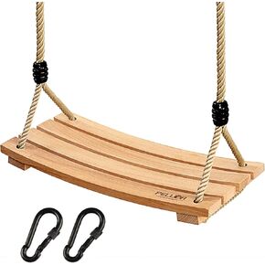 PELLOR Hanging Wooden Swing, Tree Swings for Adults/Kids with 440lbs Load, Curved Swing Seat 22.8"x 9.8"x 0.6", Adjustable Rope Swing Plus Size Tree Swing Set for Indoor and Outdoor