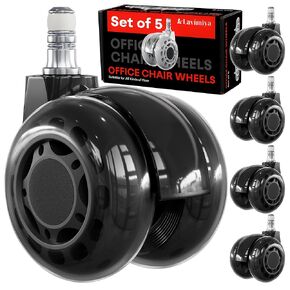 Office Chair Wheels, 2.5 inch Dual Rubber Replacement Office Chair Casters Wheels for Hardwood Floors Carpet, Heavy Duty Roller Wheels for Office Desk Gaming Computer Chair Set of 5 Grey