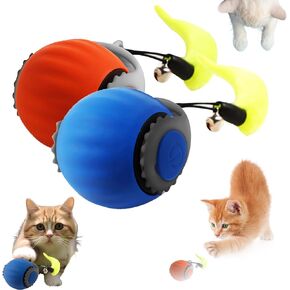 Upgrade Speedy Ball 3.0 with Tail Cat Toy, Turbo Smart Interactive Cat Ball for Bored Indoor Cats, Automatic Cat Rolling Ball 2.0 Enrichment Toy, Electronic Rollie Pet Chase(Blue+Orange, 2PCS)