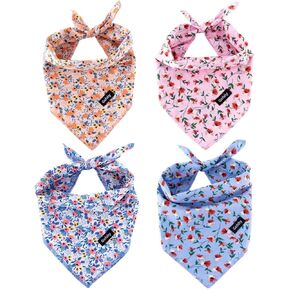 Dog Bandanas Spring-4PCS Puppy Bandana Orange Pink Blue Floral Printing Dog Bib Handkerchief Scarf Breed Accessories for Small Medium Large Dogs Cats Pets Gift