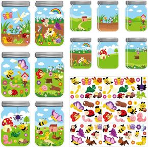 12 Packs Spring Insect Craft Kits, Make Your Own Bug Paper Craft Set, Summer DIY Art Craft Kits for School Home Game Activities (Bug 12)
