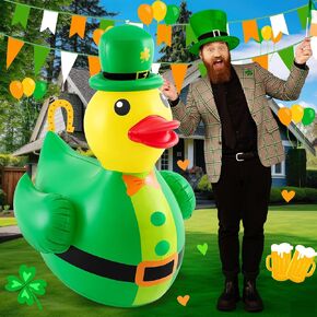 Hungdao 1 PC 4 ft St. Patrick's Dame Dustable Duffle Duck Up Duck Rubber Duck ترتدي قبعة Shamrocks Lucky Irish for St Patricks Day Garden Synd Synd