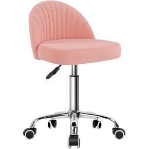KKTONER Rolling Stool Swivel Office Chair Velvet Vanity Chairs Height Adjustable stools with Back for Bedroom Home Makeup Cosmetic Drafting(Pink)