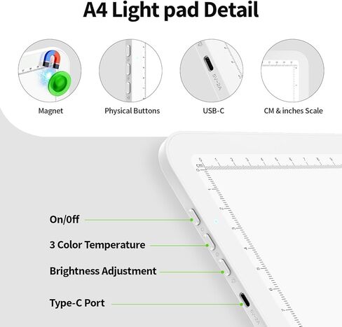 ما يصل إلى 9000Lux Super Bright A4 Light Pad مع حقيبة ، صندوق إضاءة قابل لإعادة الشحن مع بطارية ليثيوم 4000 مللي أمبير في الجهاز in Saudi Arabia