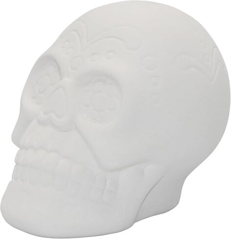 Creative Hobbies 4 Pack of Ready to Paint Ceramic Bisque Sugar Skull Shape Figurines - Includes Paint, Brushes and How to Guide | Sugar Skull in Saudi Arabia