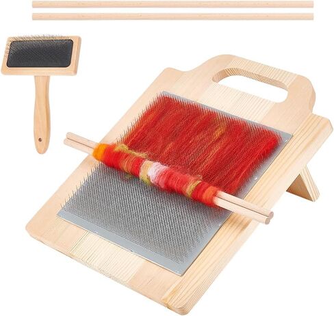 مجموعة فرشاة Benecreat Wool Board Carding Card ، 14.2x12.5x6.2inch لوحة مزج الألياف مع 1pcs الصوف 2pcs عصي الحرف الخشبية للألوان المزيج ، وتنظيم ألياف الصوف in Saudi Arabia