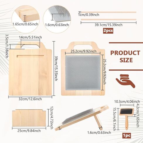 مجموعة فرشاة Benecreat Wool Board Carding Card ، 14.2x12.5x6.2inch لوحة مزج الألياف مع 1pcs الصوف 2pcs عصي الحرف الخشبية للألوان المزيج ، وتنظيم ألياف الصوف in Saudi Arabia