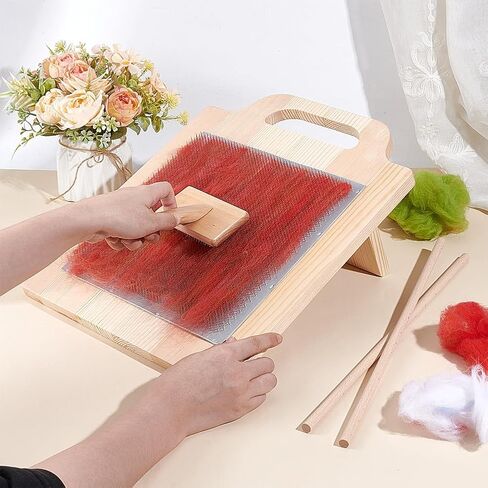 مجموعة فرشاة Benecreat Wool Board Carding Card ، 14.2x12.5x6.2inch لوحة مزج الألياف مع 1pcs الصوف 2pcs عصي الحرف الخشبية للألوان المزيج ، وتنظيم ألياف الصوف in Saudi Arabia