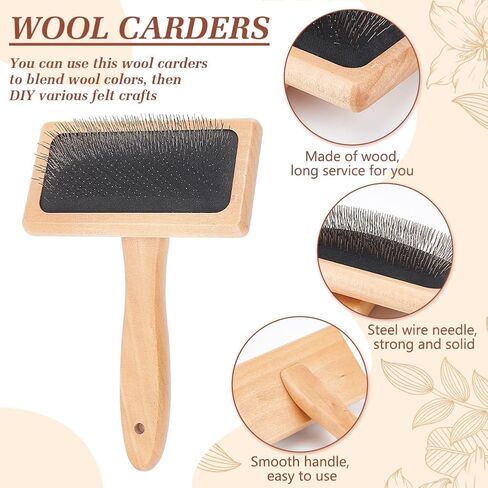 مجموعة فرشاة Benecreat Wool Board Carding Card ، 14.2x12.5x6.2inch لوحة مزج الألياف مع 1pcs الصوف 2pcs عصي الحرف الخشبية للألوان المزيج ، وتنظيم ألياف الصوف in Saudi Arabia