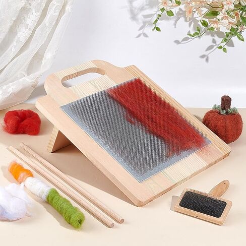 مجموعة فرشاة Benecreat Wool Board Carding Card ، 14.2x12.5x6.2inch لوحة مزج الألياف مع 1pcs الصوف 2pcs عصي الحرف الخشبية للألوان المزيج ، وتنظيم ألياف الصوف in Saudi Arabia