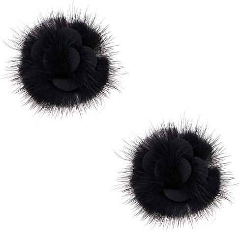 2 Pcs Fashion White Wine Red Grey Black Green Pink Antique Mauve Beige Rabbit Fur Rose Flower Winter Boots Shoe Clips in Kuwait