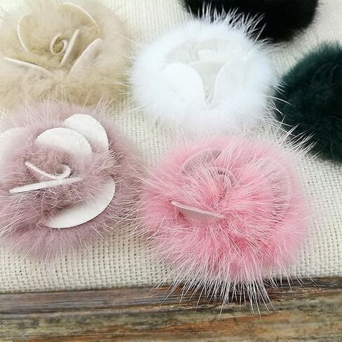 2 Pcs Fashion White Wine Red Grey Black Green Pink Antique Mauve Beige Rabbit Fur Rose Flower Winter Boots Shoe Clips in Kuwait