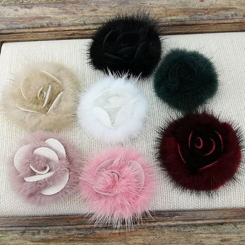 2 Pcs Fashion White Wine Red Grey Black Green Pink Antique Mauve Beige Rabbit Fur Rose Flower Winter Boots Shoe Clips in Kuwait