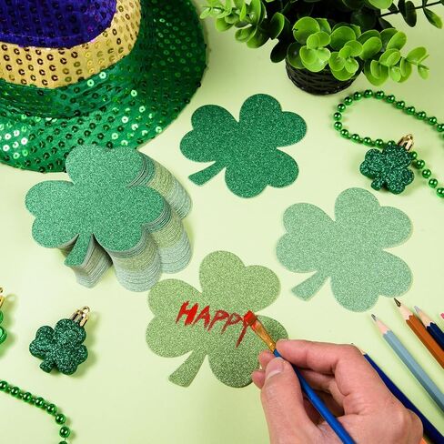 MixTeach 180 Pcs Shamrocks Cutouts St. Patrick's Day Glitter Clover Paper Cut-Outs 4 Inch Green Cover Shape Die Cuts for Irish St Patricks Day Party Bulletin Board Decorations School Craft Projects in Saudi Arabia