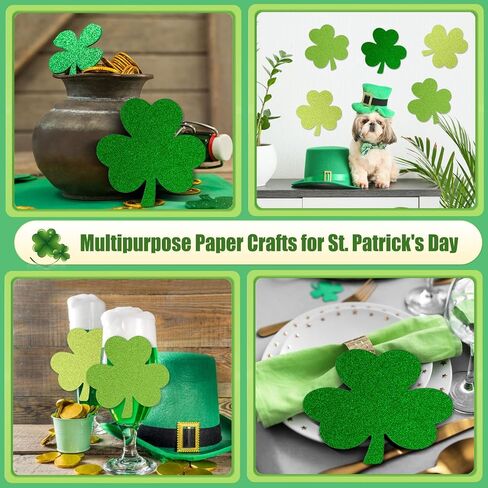 MixTeach 180 Pcs Shamrocks Cutouts St. Patrick's Day Glitter Clover Paper Cut-Outs 4 Inch Green Cover Shape Die Cuts for Irish St Patricks Day Party Bulletin Board Decorations School Craft Projects in Saudi Arabia