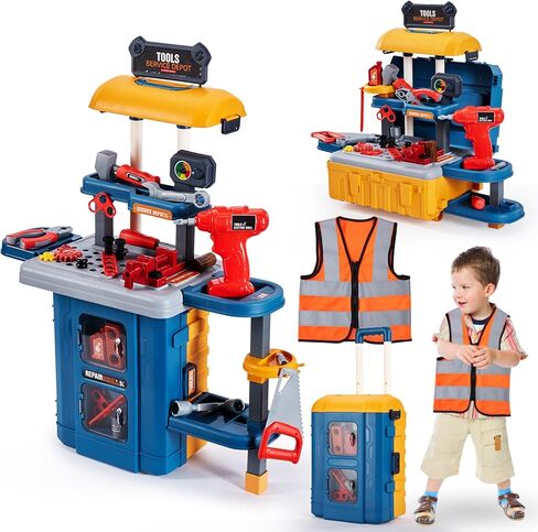 3 in 1 Kids Tool Bench -GEIYATOI, Toddler Workbench with Electric Drill and Realistic Toddler Tool Set for 2 3 4 5 6 Years Old Boys Girls, Construction Toys for Christmas Birthday Party New Year in Saudi Arabia