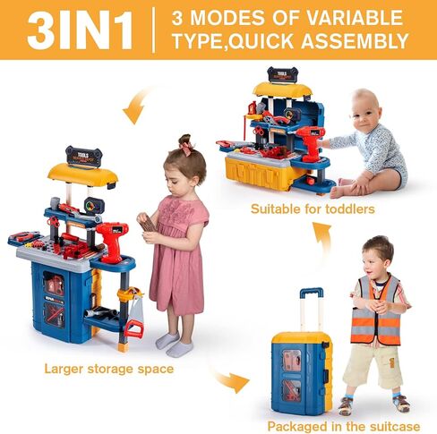 3 in 1 Kids Tool Bench -GEIYATOI, Toddler Workbench with Electric Drill and Realistic Toddler Tool Set for 2 3 4 5 6 Years Old Boys Girls, Construction Toys for Christmas Birthday Party New Year in Saudi Arabia