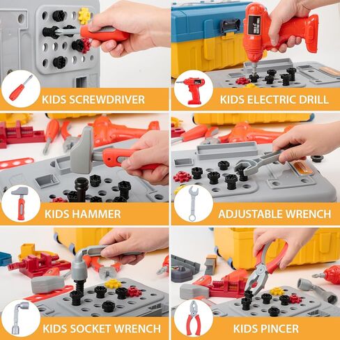3 in 1 Kids Tool Bench -GEIYATOI, Toddler Workbench with Electric Drill and Realistic Toddler Tool Set for 2 3 4 5 6 Years Old Boys Girls, Construction Toys for Christmas Birthday Party New Year in Saudi Arabia