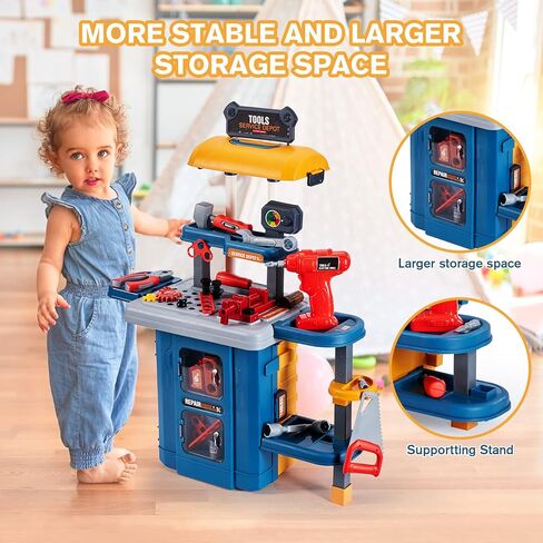 3 in 1 Kids Tool Bench -GEIYATOI, Toddler Workbench with Electric Drill and Realistic Toddler Tool Set for 2 3 4 5 6 Years Old Boys Girls, Construction Toys for Christmas Birthday Party New Year in Saudi Arabia