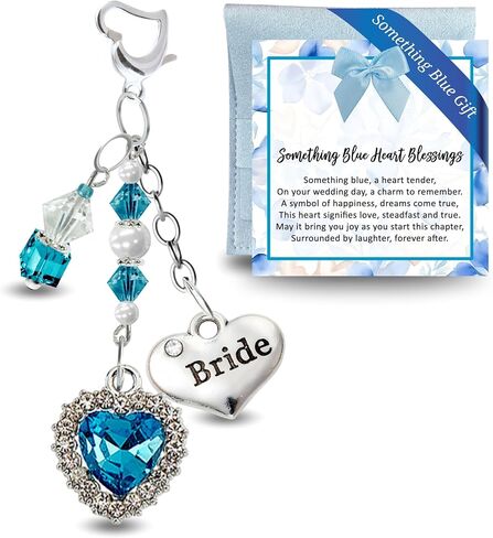 Something Blue Wedding Day Gift For Bride, Heart Charm Glass Caribbean Blue Rhinestone Handmade Pendant | Bonus Jewelry Travel Pouch Accessory Set Bridal Shower Idea From Mom Grandma | Gutsy Goodness in Kuwait