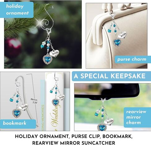 Something Blue Wedding Day Gift For Bride, Heart Charm Glass Caribbean Blue Rhinestone Handmade Pendant | Bonus Jewelry Travel Pouch Accessory Set Bridal Shower Idea From Mom Grandma | Gutsy Goodness in Kuwait