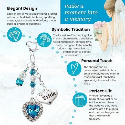Something Blue Wedding Day Gift For Bride, Heart Charm Glass Caribbean Blue Rhinestone Handmade Pendant | Bonus Jewelry Travel Pouch Accessory Set Bridal Shower Idea From Mom Grandma | Gutsy Goodness in Kuwait
