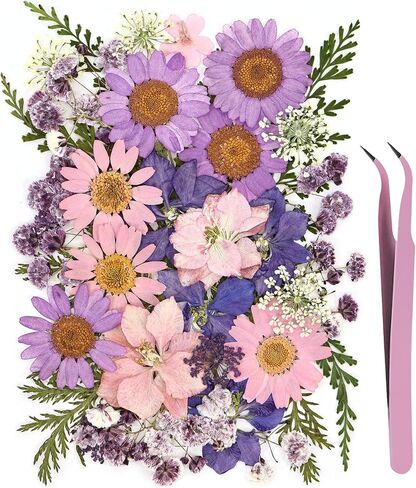 Eshow 40Pcs Dried Pressed Flowers Resin, Dry Flowers for Resin Accessories with Tweezer, Dried Flower for Scrapbooking DIY Art Crafts, Epoxy Resin Jewelry Molds, Candle, Nails Décor in Kuwait