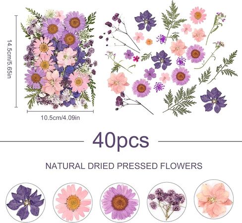 Eshow 40Pcs Dried Pressed Flowers Resin, Dry Flowers for Resin Accessories with Tweezer, Dried Flower for Scrapbooking DIY Art Crafts, Epoxy Resin Jewelry Molds, Candle, Nails Décor in Kuwait