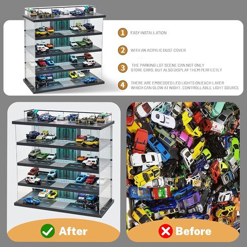 حالة عرض لجراج عجلات ساخنة مع ضوء LED وغطاء الأسيليك 1/64 مقياس سيارات Diecast Cars Case 5 يحمل 55 حالة تخزين سيارات للعجلات الساخنة هدايا المرآب للعجلات الساخنة العجلات الساخنة in Kuwait