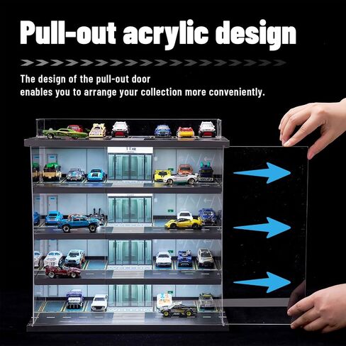 حالة عرض لجراج عجلات ساخنة مع ضوء LED وغطاء الأسيليك 1/64 مقياس سيارات Diecast Cars Case 5 يحمل 55 حالة تخزين سيارات للعجلات الساخنة هدايا المرآب للعجلات الساخنة العجلات الساخنة in Kuwait