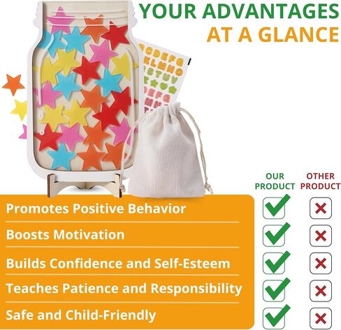 Personalized Stars Reward Jar Magnetic Potty Training Rewards For Children Good Behavior Classroom With Name Stickers Board Magnets Incentive Star System Student Class Token Wooden Home Teacher school in Saudi Arabia