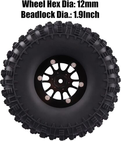 1.9 Beadlock Wheel & Tyre w/Foam 12mm Hex 4.7 '' 'For Traxxas Trx4 Trx6 Axial SCX10 SCX10 II Redcat Gen7 Gen8 Tamiya RC4WD Crawler Truck in Kuwait