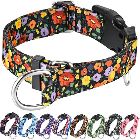 Martingale Collar for Dogs with Buckle Adjustable Nylon Slip No Pull Anti Escape Training Dog Collars (Purple Floral, Large) in Kuwait