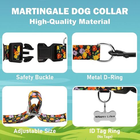 Martingale Collar for Dogs with Buckle Adjustable Nylon Slip No Pull Anti Escape Training Dog Collars (Purple Floral, Large) in Kuwait