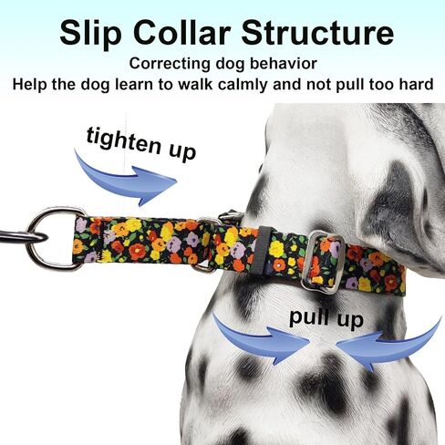 Martingale Collar for Dogs with Buckle Adjustable Nylon Slip No Pull Anti Escape Training Dog Collars (Purple Floral, Large) in Kuwait