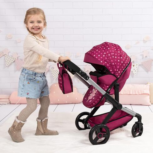 دمى بايير تصميم: مجموعة Xeo Mega 10pc - Pink Hot Pink ، Dots ، Fairy - Pram ، Bed ، حقيبة يد ، إكسسوارات التغذية والرعاية للدمى حتى 18 "، لعبة أطفال ، تتراوح أعمارهم بين 3+ in Kuwait