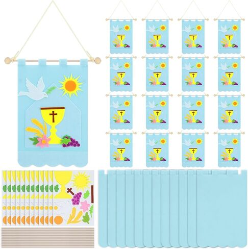 12 Set First Communion Banner Craft Kit Felt Holy 1st Communion Banner Church and Sunday School Crafts for Kids DIY Craft Supplies Decor, 9 x 12 Inches(Vibrant Color) in Saudi Arabia
