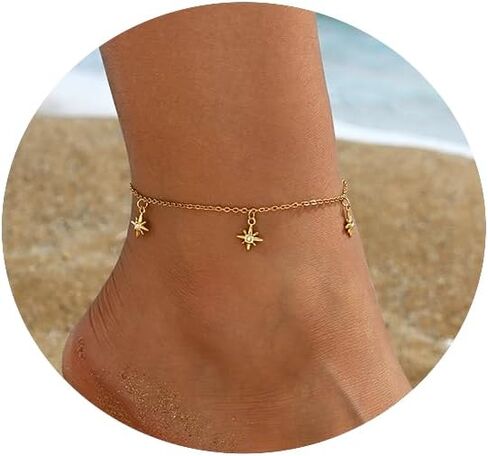 Anklet for Women 18K Gold Plated Dainty Sea Turtle Heart Butterfly Moon Star Dolphin Snake North Star Charm Dangle Anklet Cubic Zirconia Adjustable Summer Beach Foot Jewelry in Kuwait