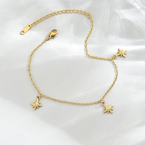 Anklet for Women 18K Gold Plated Dainty Sea Turtle Heart Butterfly Moon Star Dolphin Snake North Star Charm Dangle Anklet Cubic Zirconia Adjustable Summer Beach Foot Jewelry in Kuwait