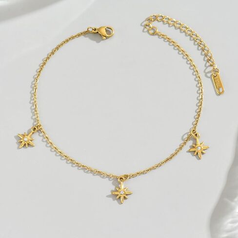 Anklet for Women 18K Gold Plated Dainty Sea Turtle Heart Butterfly Moon Star Dolphin Snake North Star Charm Dangle Anklet Cubic Zirconia Adjustable Summer Beach Foot Jewelry in Kuwait