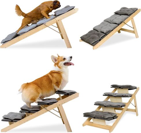 Ramp for Dogs – Folding Wooden Pet Ramp with Cushioned Surface for High Beds & Couches – Portable Design That Converts to Stairs in Saudi Arabia