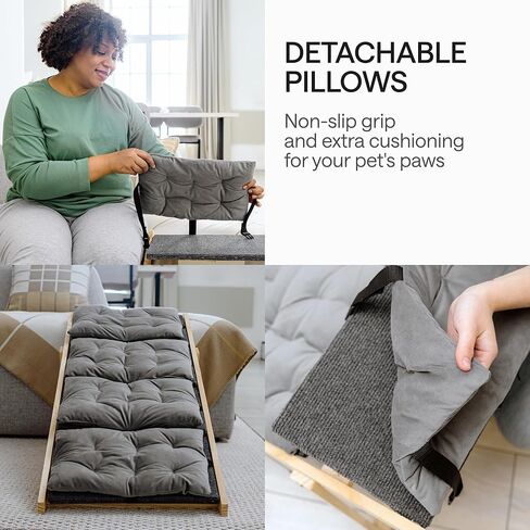 منحدر للكلاب - منحدر للحيوانات الأليفة الخشبية القابلة للطي مع سطح وسطح للأسرة والأرائك عالية - تصميم محمول يتحول إلى الدرج in Kuwait