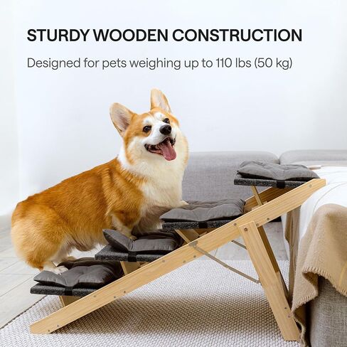 منحدر للكلاب - منحدر للحيوانات الأليفة الخشبية القابلة للطي مع سطح وسطح للأسرة والأرائك عالية - تصميم محمول يتحول إلى الدرج in Kuwait