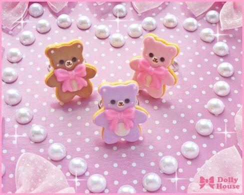 Handmade Kawaii Bear Sugar Cookie Ring – Cute Adjustable Polymer Clay Dessert Jewelry in Saudi Arabia