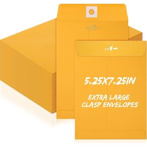 100 Pcs Clasp Envelopes 5 x 7" Manilla Envelopes Gummed Clasp Closure Kraft Paper Envelopes for Weddings, Invitations, Photos, Postcards, Greeting Cards, Storing or Mailing