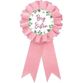 Eucalyptus Big Sister Tinplate Badge Pin, Greenery Sister to Be Pin for Girl, Birthday Girl Button Pin, Pink Rosette Happy Birthday Button for Girl Celebration, Natural Theme Baby Shower/Newborn Baby Party Favors